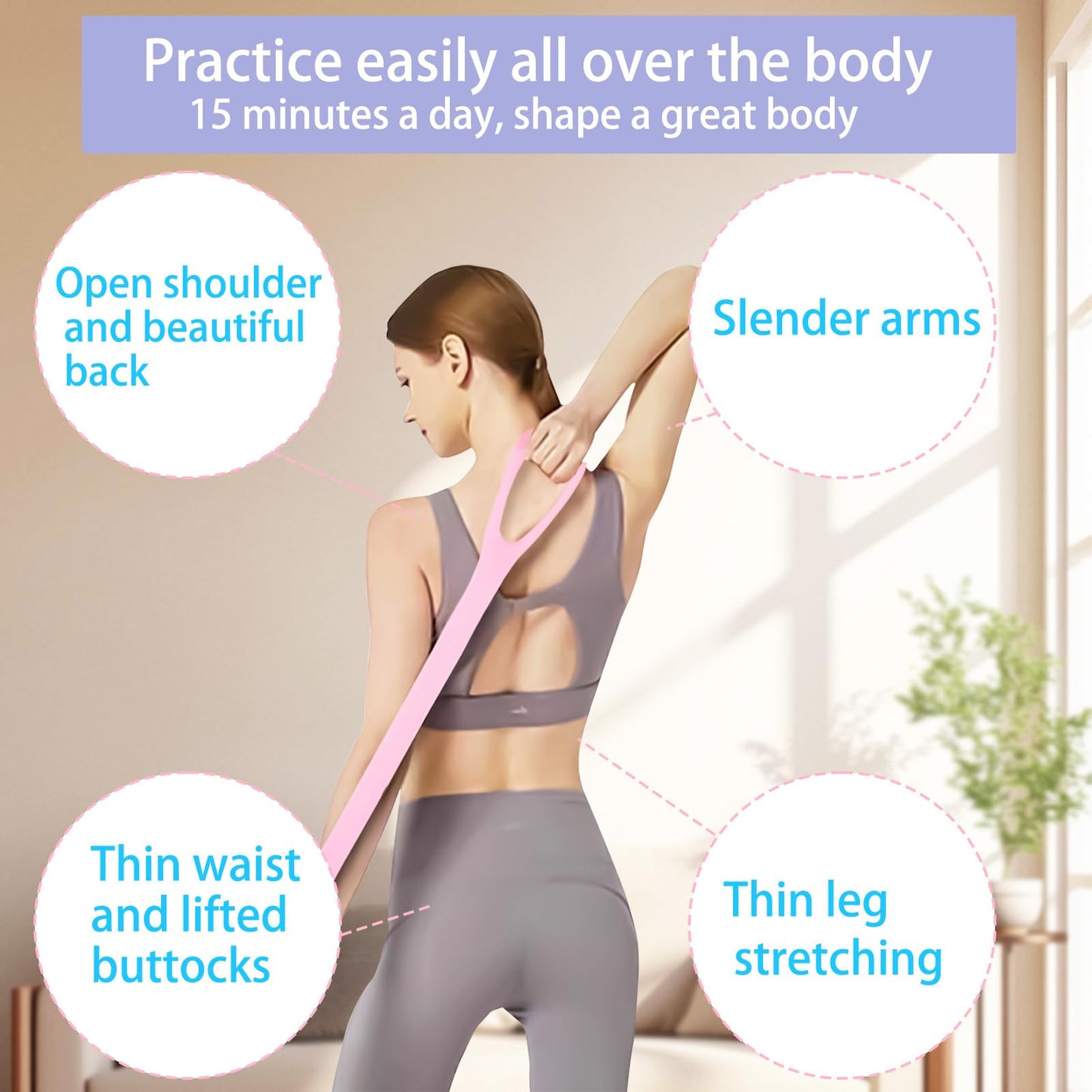Figure 8 Resistance Bands for Yoga Pilates and Fitness Elastic Stretching Resistances Band for Arms, Back, Shoulders, and Chest Workouts, Versatile Pilates Equipment for Women and Men (3 Pack)