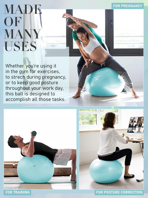 PhysKcal Exercise Yoga Ball Chair with Pilates Ball Set to Strengthen Cores, Balance and Stability, Relieve Pelvic and Lower Back Pain (Sky Blue, M (22-25''/58-65cm))