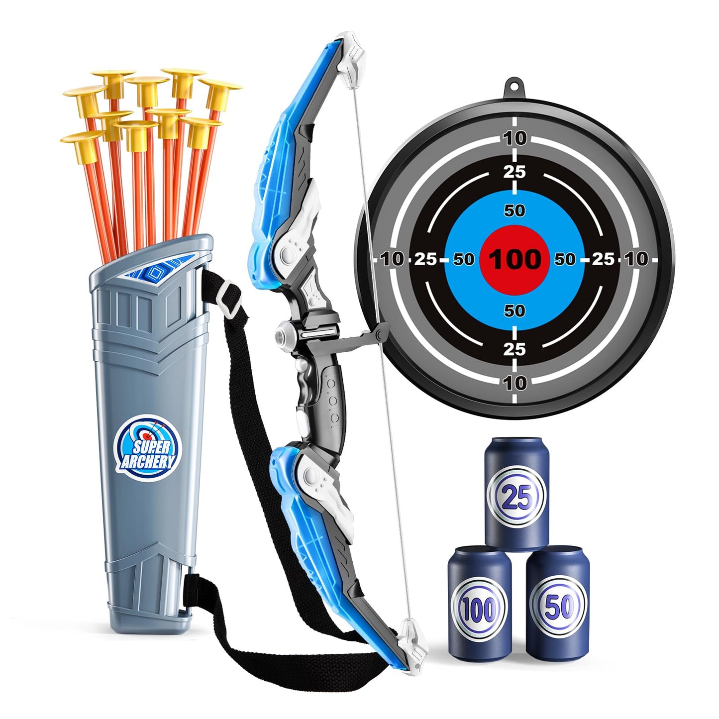 TEMI Kids Bow and Arrow Set - LED Light Up Archery Toy Set with 10 Suction Cup Arrows, 4 Target & Quiver, Indoor and Outdoor Toys Archery Boys Toys Gifts for 3-12 Years Old Boys Girls