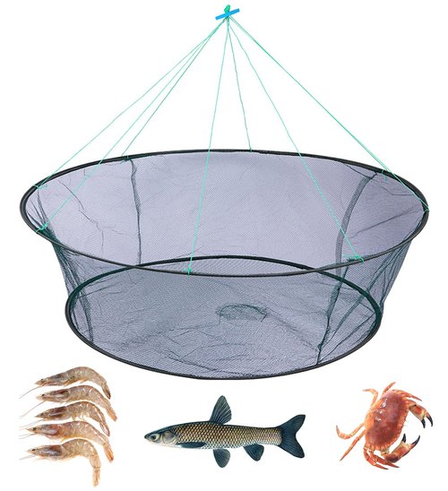 Foldable Fishing Net, Nylon Minnow Trap Crab Trap Crab Net, Drop Net for Pier Fishing, Drop Nets for Pulling Up Fish with Rope, Portable Bridge Fishing Nets for Minnows Crawfish Shrimp (32inch)