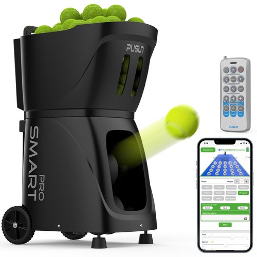 PUSUN PT-SMARTPro Tennis Ball Machine - Professional Auto Ball Server with APP Control, 20 Landing Points & Variable Speed, Smart Tennis Trainer with Multi-Angle System (4-6H Runtime) (Black)