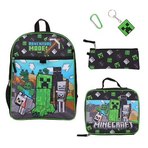 BIOWORLD Minecraft Adventure Mode 5-Piece Backpack Set (Little Big Kid), Green, One Size