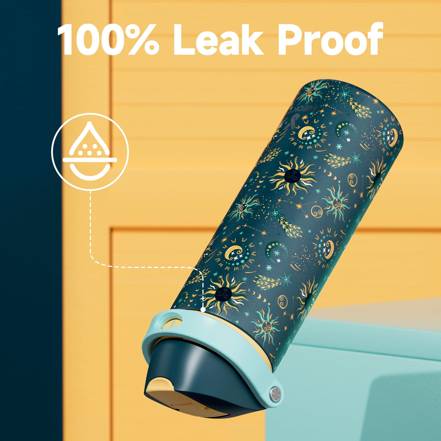 24 oz Insulated Water Bottle with Straw: Meoky Stainless Steel Metal Water Bottle with 2-in-1 Lid - Leak Proof, Cold for 24 Hours, Protective Silicone Base, BPA-Free for Sports Travel Car, Tarot