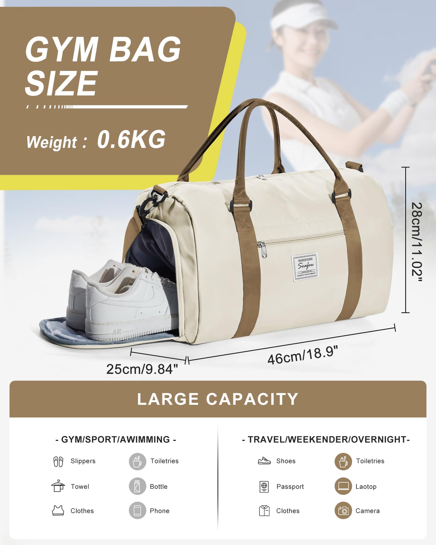Gym Bag Womens Mens with Shoes Compartment and Wet Pocket Travel Duffel Bag for Women for Plane Sport Gym Tote Bags Swimming Yoga Small Waterproof Weekend Overnight Carry on Bag Hospital Holdalls