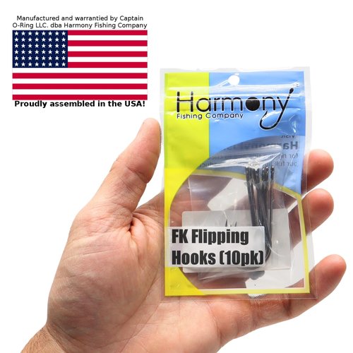 Harmony Fishing – Flex Keeper Flipping Hooks (10 Pack) – Bass Fishing Flippin Cover Hooks | Adjustable Flexible Bait Keeper | Epoxy Sealed Eye | HCS | Slick Black Nickel Coating (Size 1/0 (10 Pack))