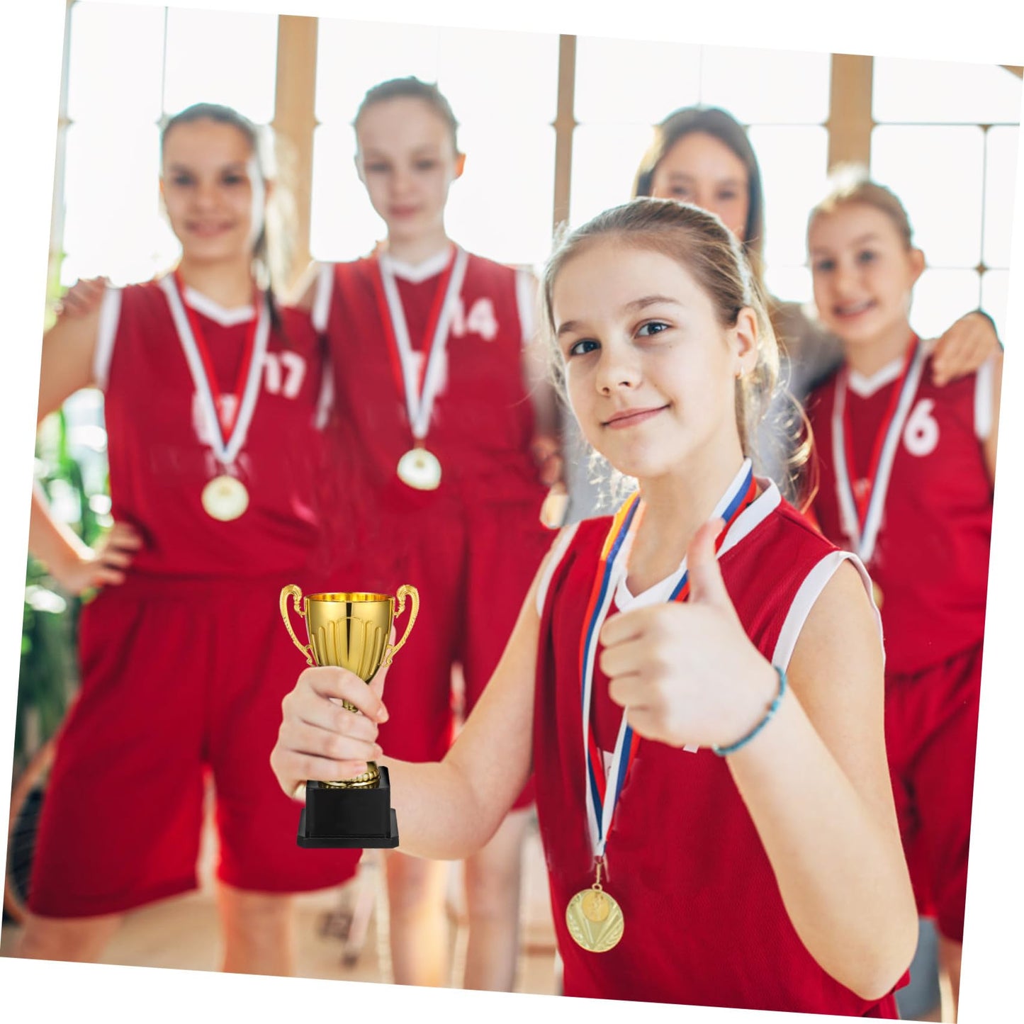 Totority Mini Gold Trophy with Black Square Base 7.5 Inch Award Cup for Classroom Rewards Party Prizes and Sports Recognition