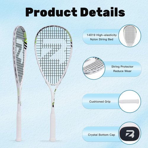 BatZoom Beginner Squash Racket – Lightweight & Durable Training Racquet for Adults & Junior, Pre-Strung with Comfortable Grip & Shock Absorption - Includes Carrying Bag