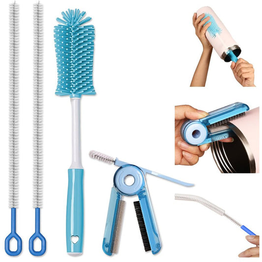 4 Pack Water Bottle Cleaner Brush Set - Silicone Bottle Brush 12.6" Heavy Duty Straw Cleaner Brush, 4 in 1 Multipurpose Cup Cleaner Kit