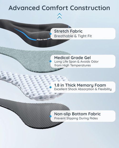 Fitense Bike Seat Cushion, Comfort Bike Seat Cover for Men Women, Exercise Bicycle Seat Cushion Padded Cover Compatible with Peloton, Mountain Stationary Bikes, Blue