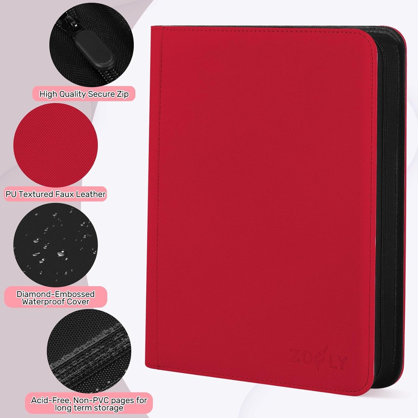 12 Pocket Card Binder, Zipper Trading Card Binder, 720 Large Capacity Side Loading Non-Ring Card Album, Double Sided Acid-Free Card Protector Binder, Card Collection for TCG, MTG, Sport Card, Pink