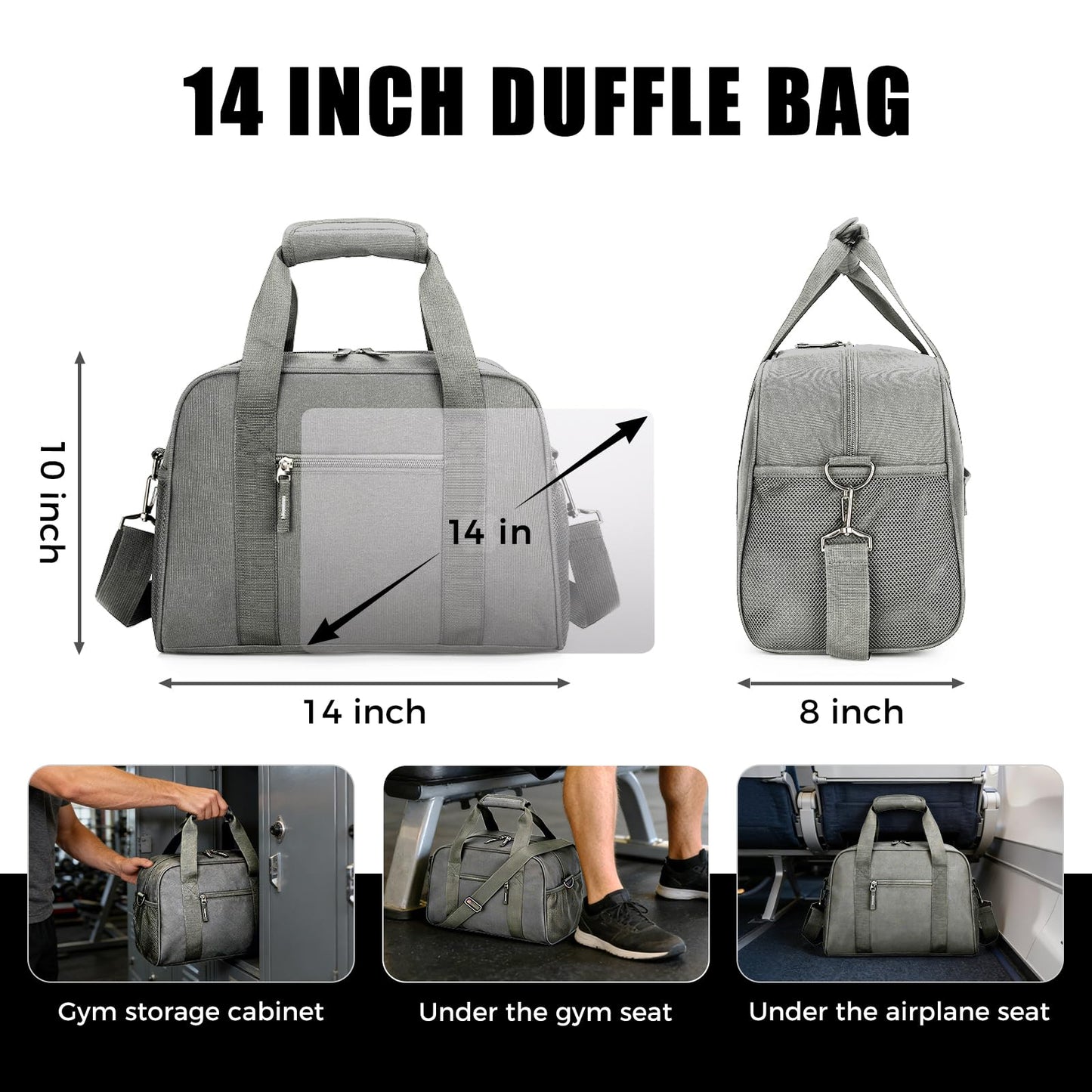 SeaRock 14 inch Small Gym Bag for Men & Women, Mini Duffle Bag for Travel Sports, Lightweight Carry On Duffel Bag, Gray