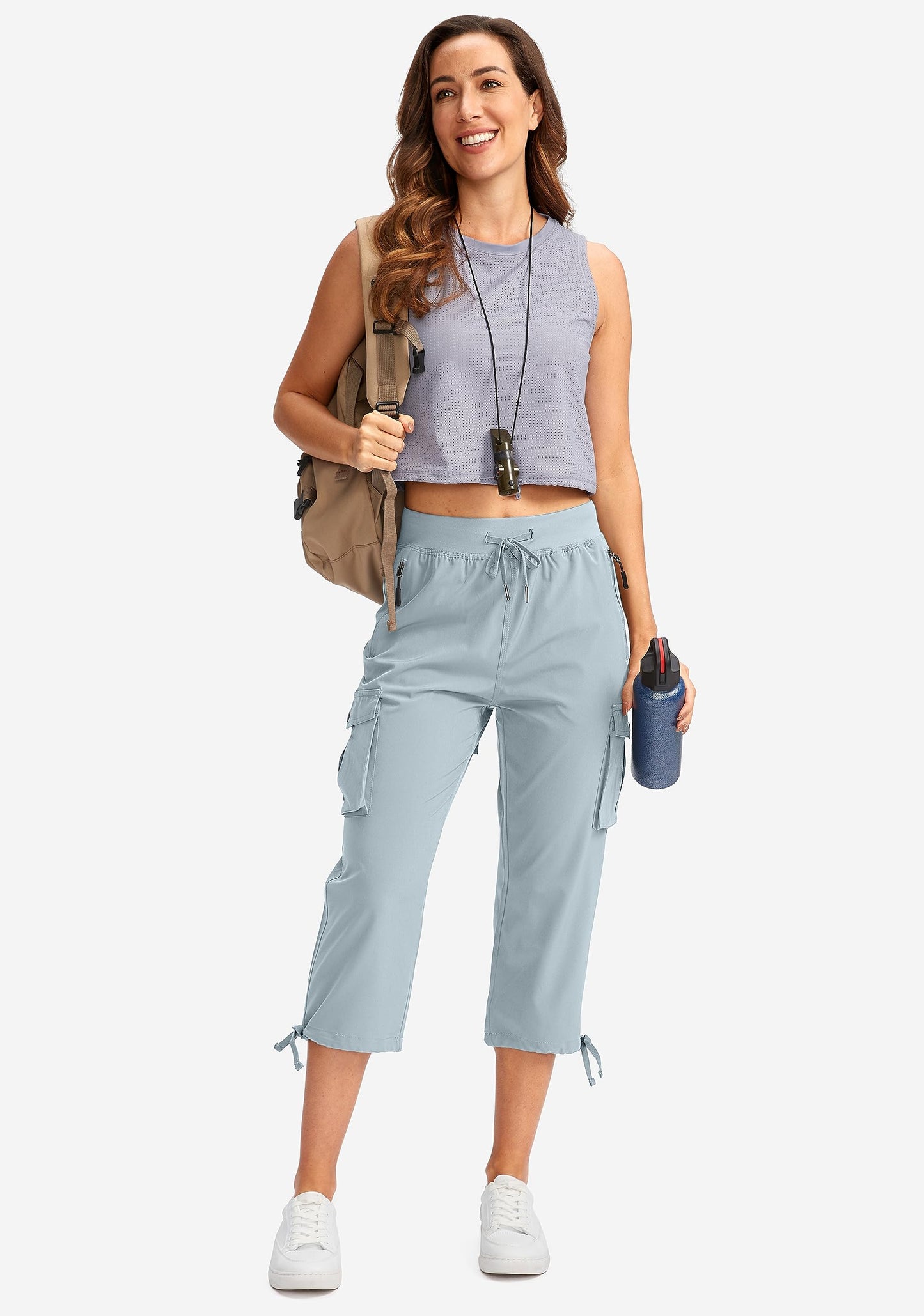 Soothfeel Women's Cargo Capris Pants with 6 Pockets Lightweight Quick Dry Travel Hiking Summer Pants for Women Casual (Light Grey, XS)