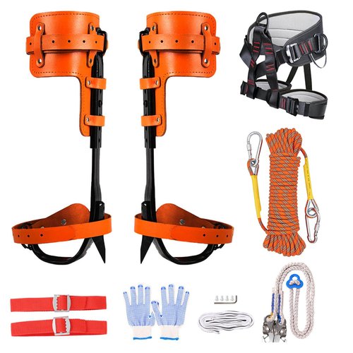 Rohseson Tree Climbing Spikes, Cowhide Leather Tree Climbing Gear with Non-Slip Pedal, Adjustable Tree Climbing Tool Set with Harness Rope for Climbing, Hunting, Picking Fruit, Pet Saving