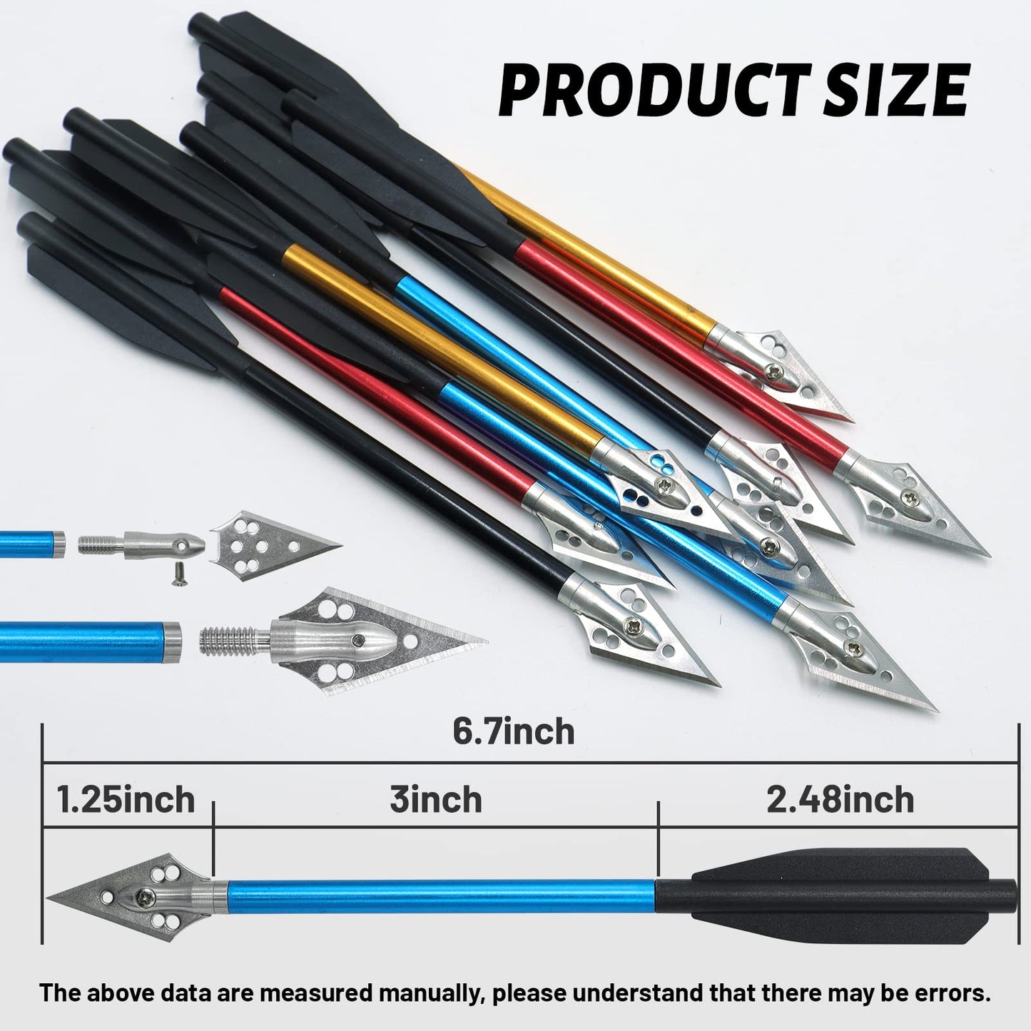 OBTOUTDOOR 6.7 Inch Mini Crossbow Bolts Aluminium Shafts Arrows with Replaceable Steel Tips Crossbow Pistol Arrows for Target Practicing Shooting and Small Hunting 12/24 Pcs (Blue and Red)