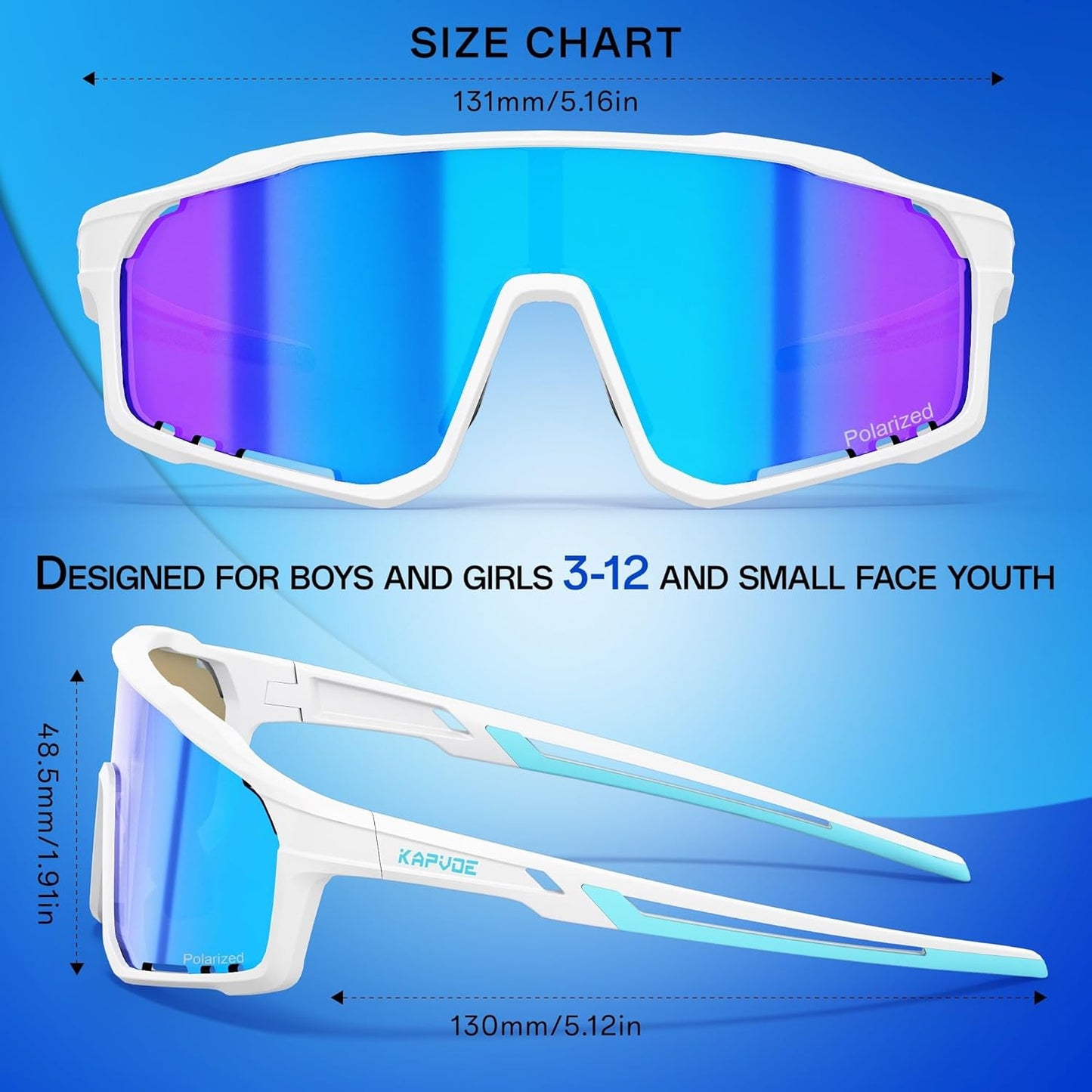 KAPVOE Kids Baseball Glasses Youth Polarized Sports Sunglasses Softball Cycling Running Shades Boys Girls Age 3-14 - K9033