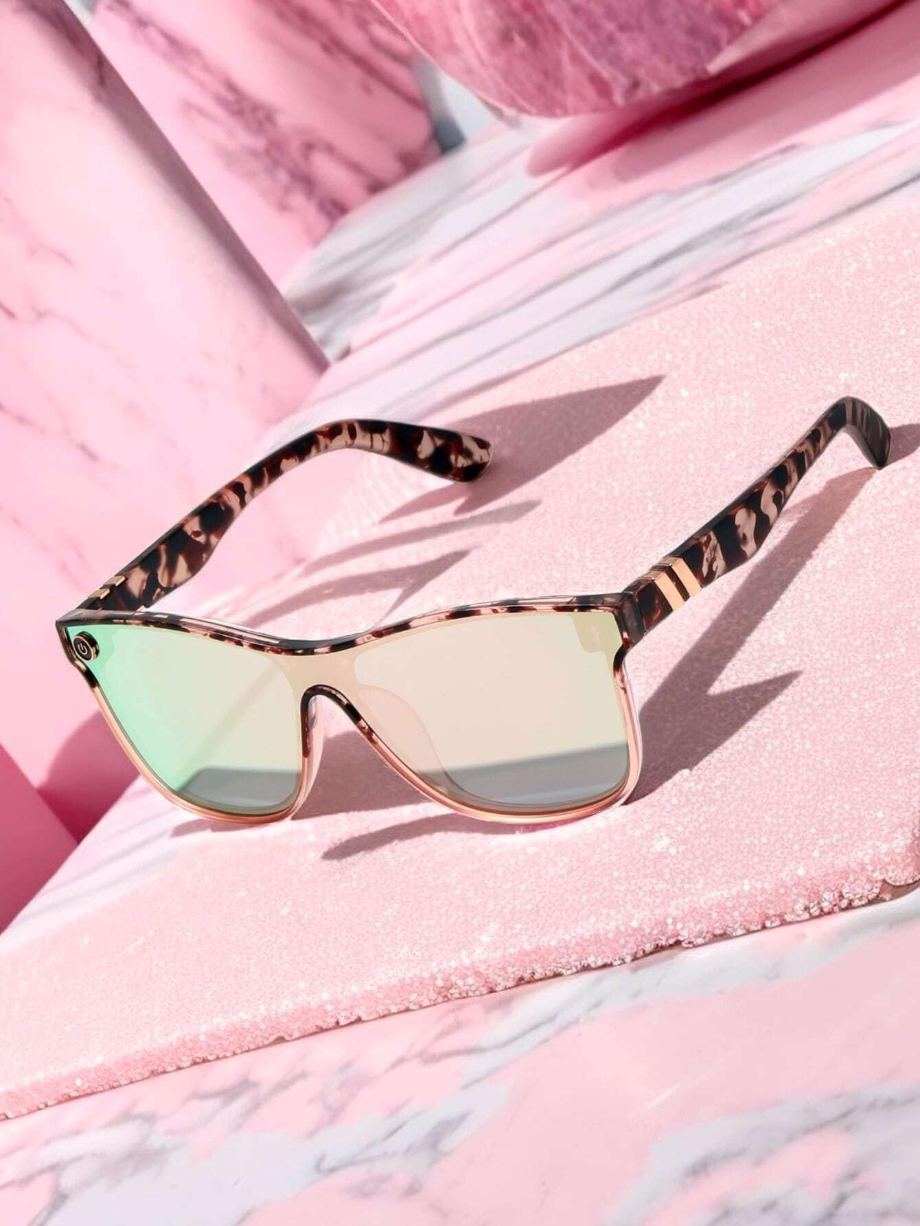 1pc Streamlined Sunglasses With Metal Decoration, Personality Gradient, Outdoor Cycling Sunglasses, Fashion Eyewear（Leopard print）