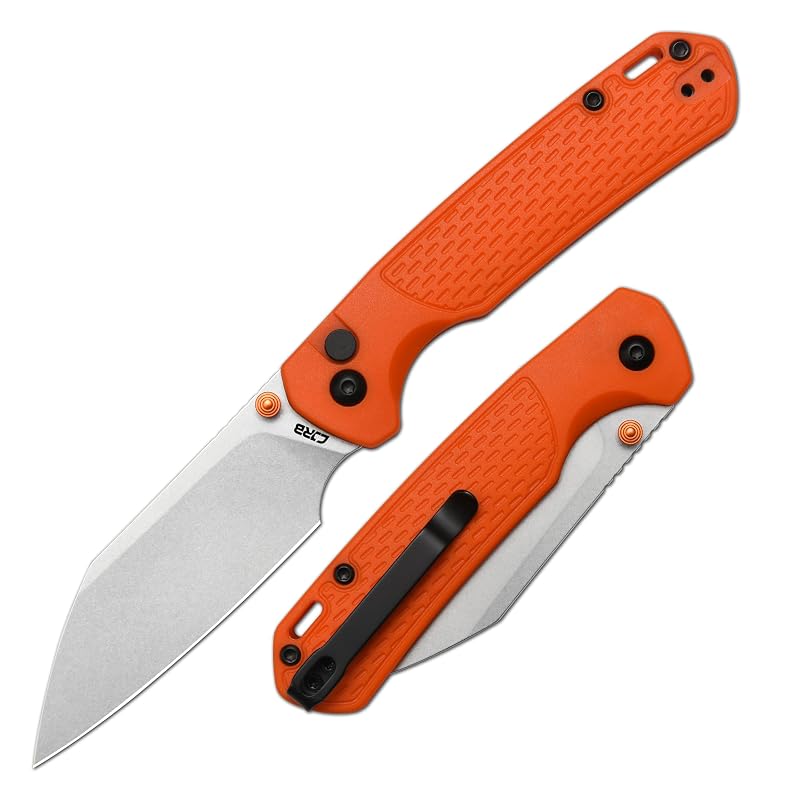 CJRB Pyrite-Light Folding Knife, 3.34" AR-SFII Steel Wharncliffe Blade, FRN Handle - Orange