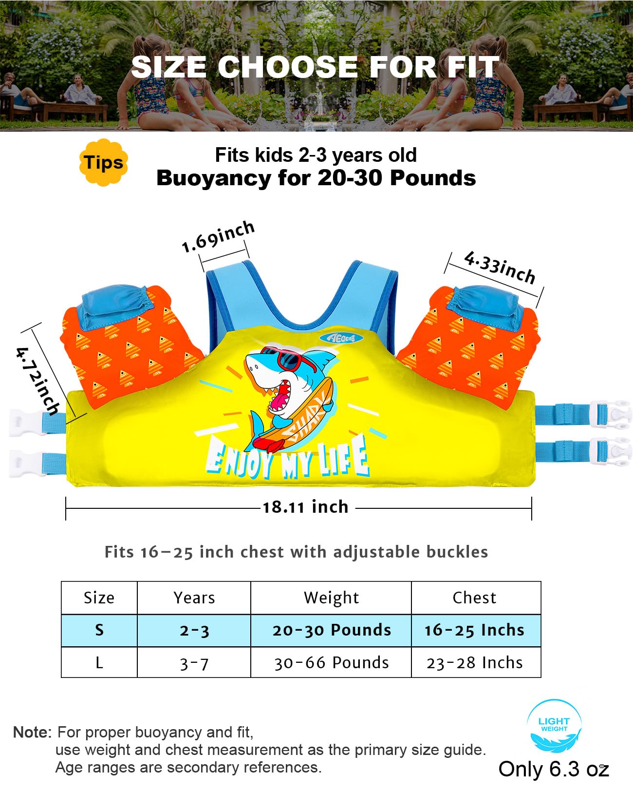 AEOCOO Puddle Float Jumper 20-30 Pounds, Toddler Swim Vest for 1-2 Years Old, Pool Floats with Swimming Arm Floaties Swim Jacket with Water Wings for Kids Swimmies, Boys, Girls, Niños, Shark