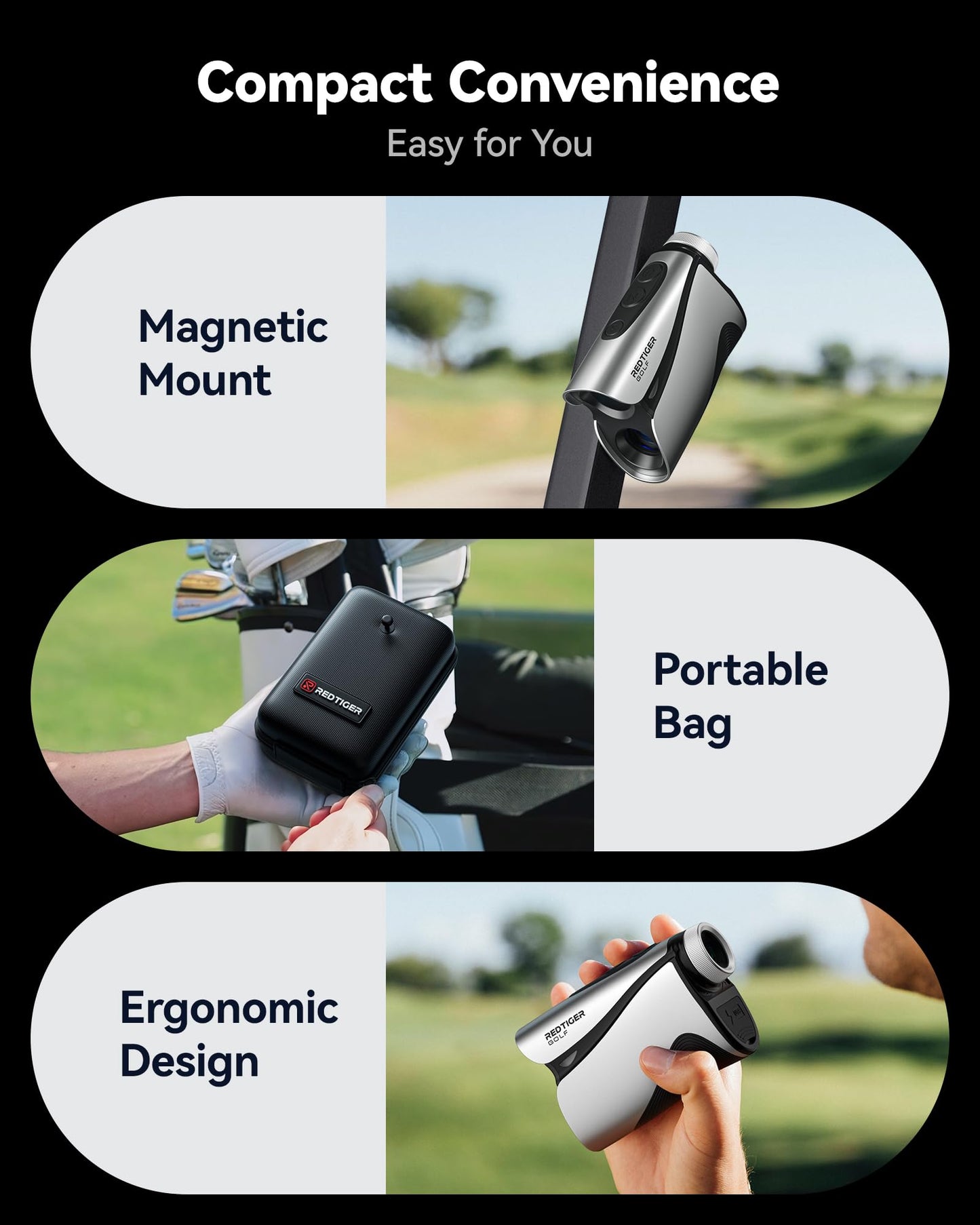 REDTIGER OLED Range Finder Golf with Slope, 1200 Yards Laser Rangefinder Golfing, 7X Magnification Range Finder Golf Magnetic, Flag Lock Vibration & Rechargeable