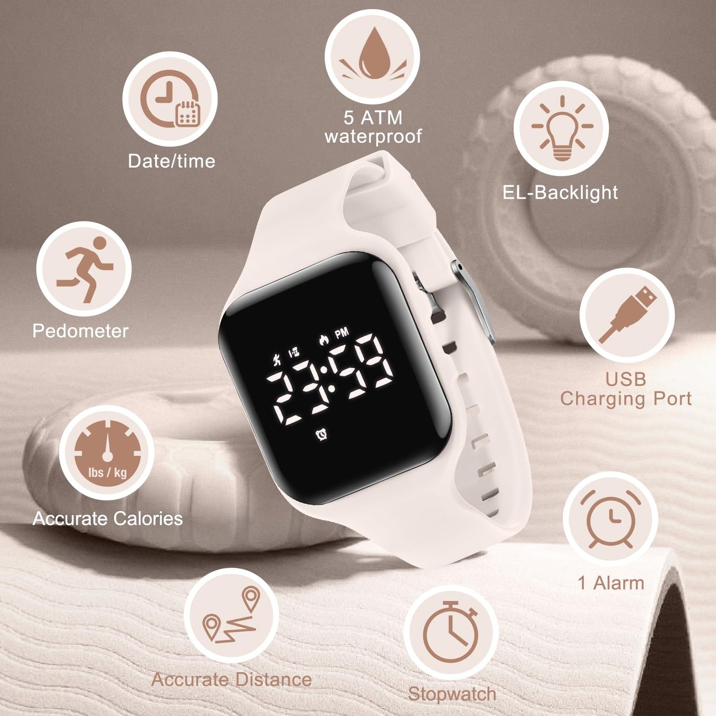 A ALPS Kids Watches for Girls Boys Digital Sport Watch with Step Counter Pedometer Vibration Alarm Clock, No App Waterproof Fitness Tracker Kids Watch Boys Girls Teens Students Ages 5-16