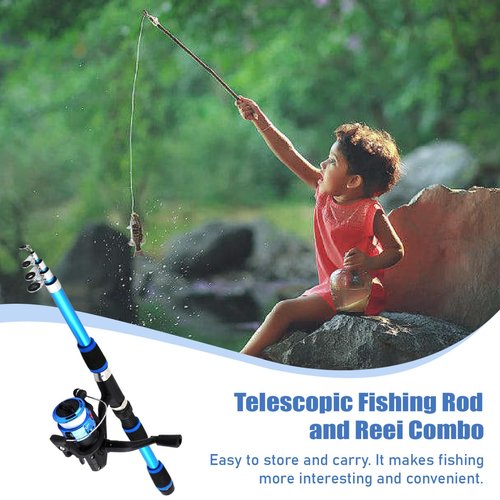 Kids Fishing Gear Set, 5.9ft Portable Telescopic Kids Fishing Pole and Reel Combos and String with Line Full Kits Complete Fish Accessory Set with Carrying Bag for, Boys, Girls