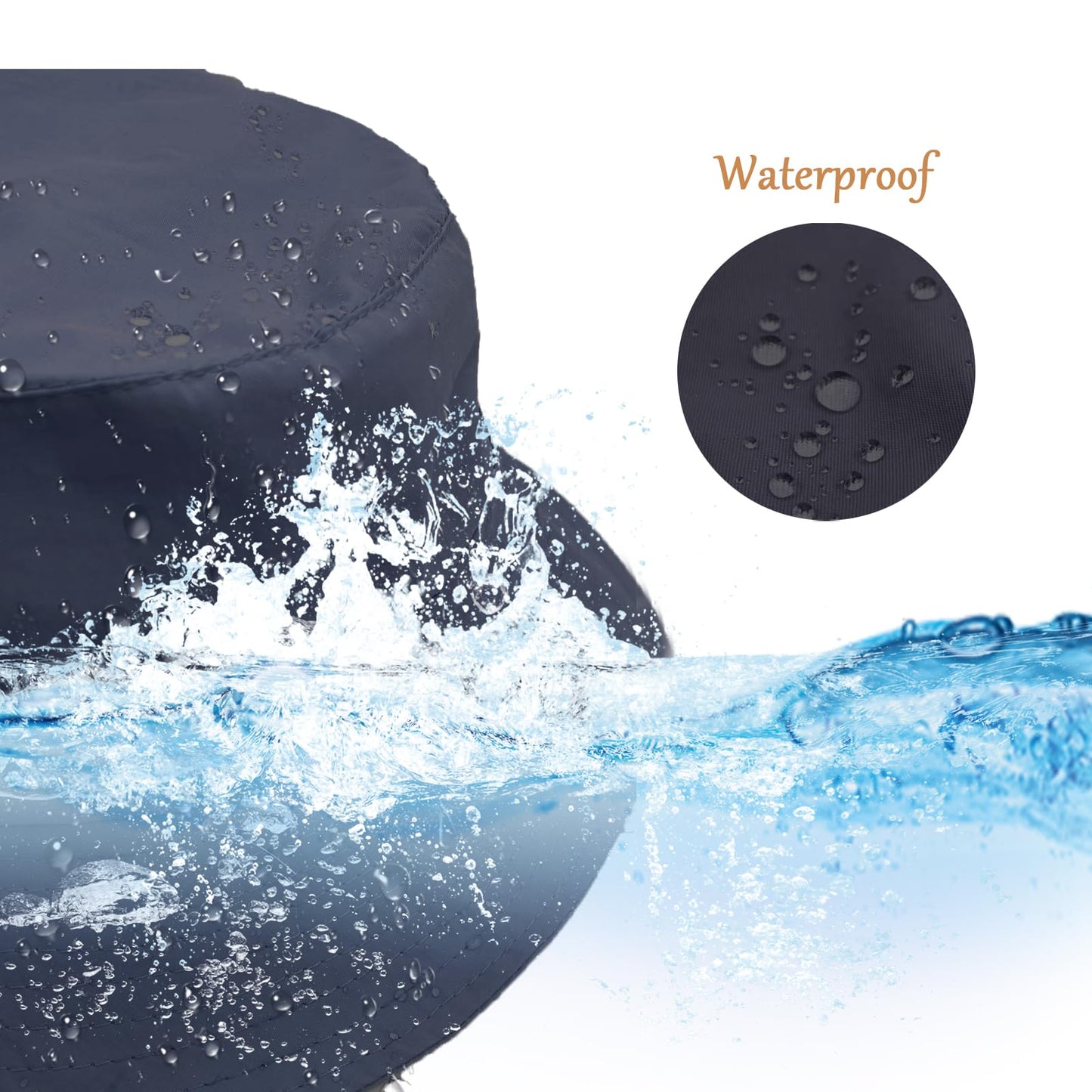 Waterproof Bucket Rain Hat for Men Women, Outdoor Fishing Hat Foldable UV Protection Sun Hat Quick Dry Packable Hat for Summer Beach Fishing Hiking, Navy Blue