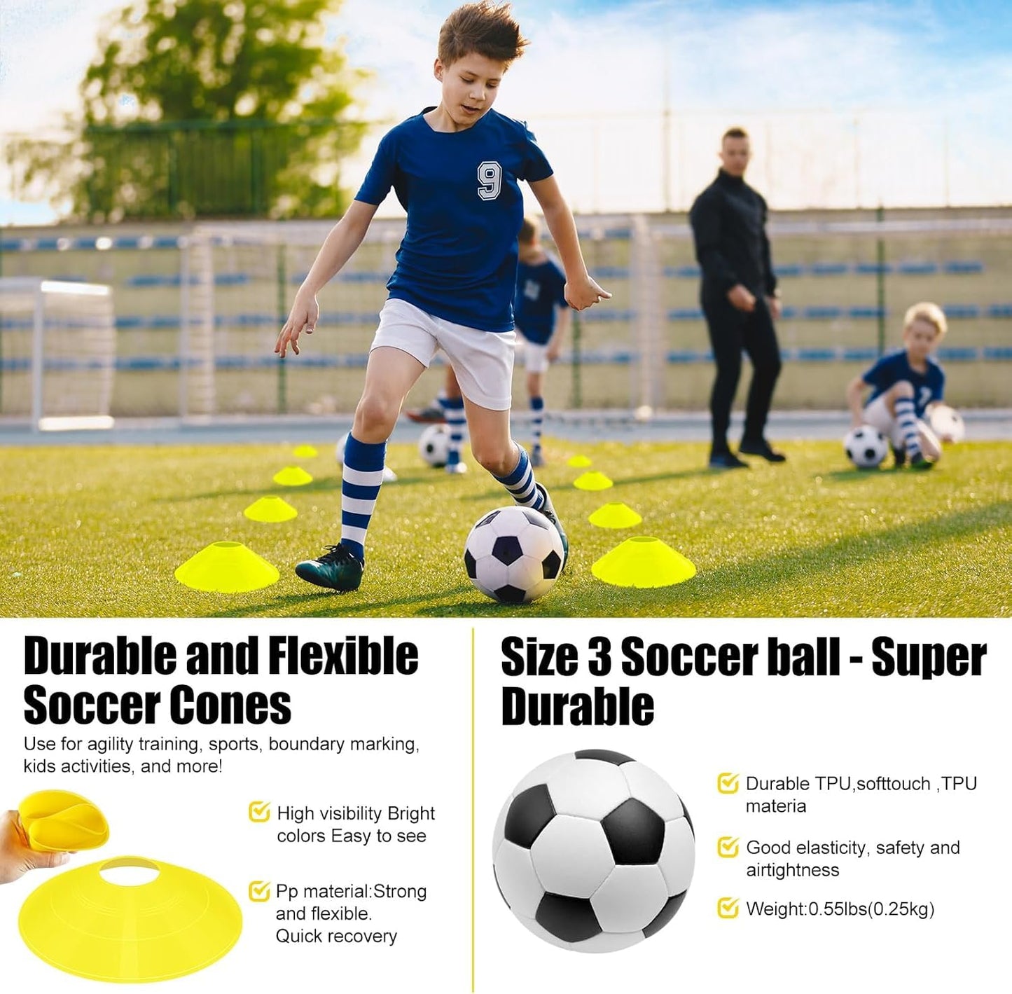 Kids Soccer Goals for Backyard Set - 2 Set of 4X3 ft Soccer Nets for Kids Age 3-14,Portable Pop Up Soccer Training Equipment Kit with Soccer Ball,Cones for Toddler Youth Outdoor Game