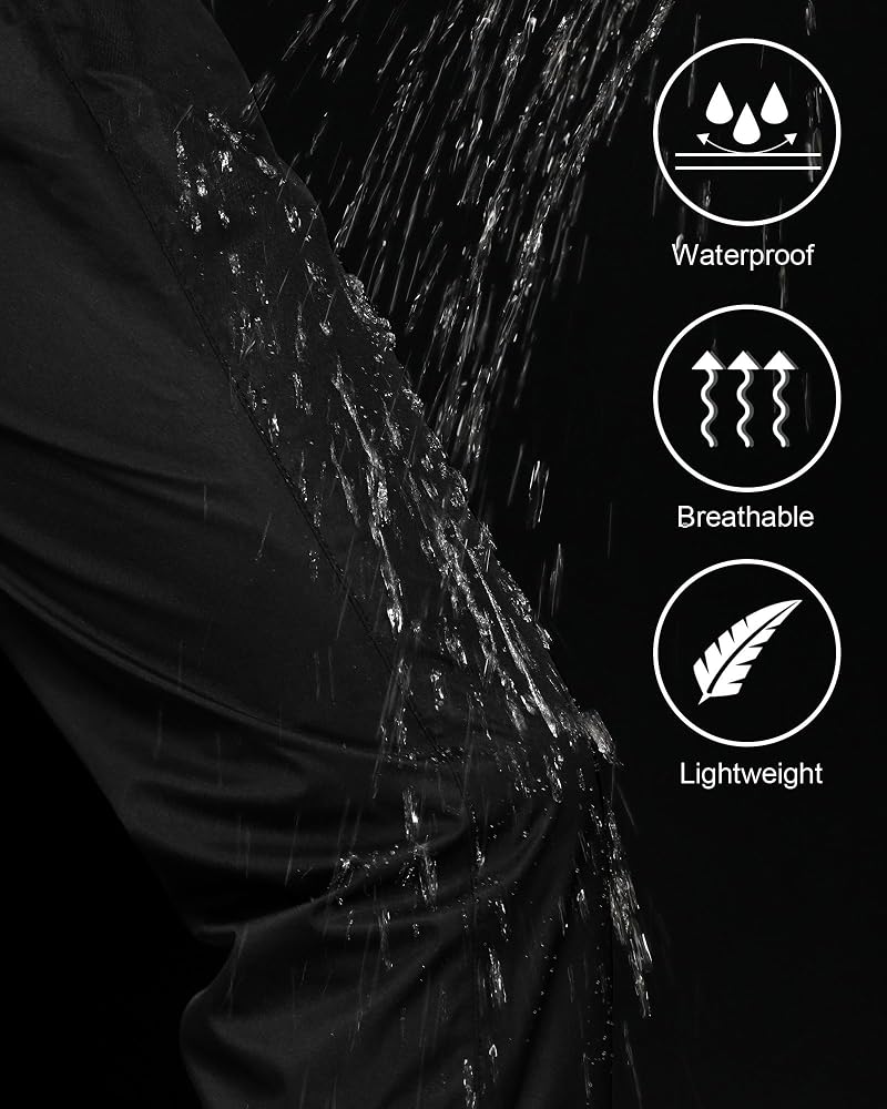 iCreek Men’s Rain Pants Waterproof Breathable Lightweight Over Pants - Black, Medium (30" Inseam)