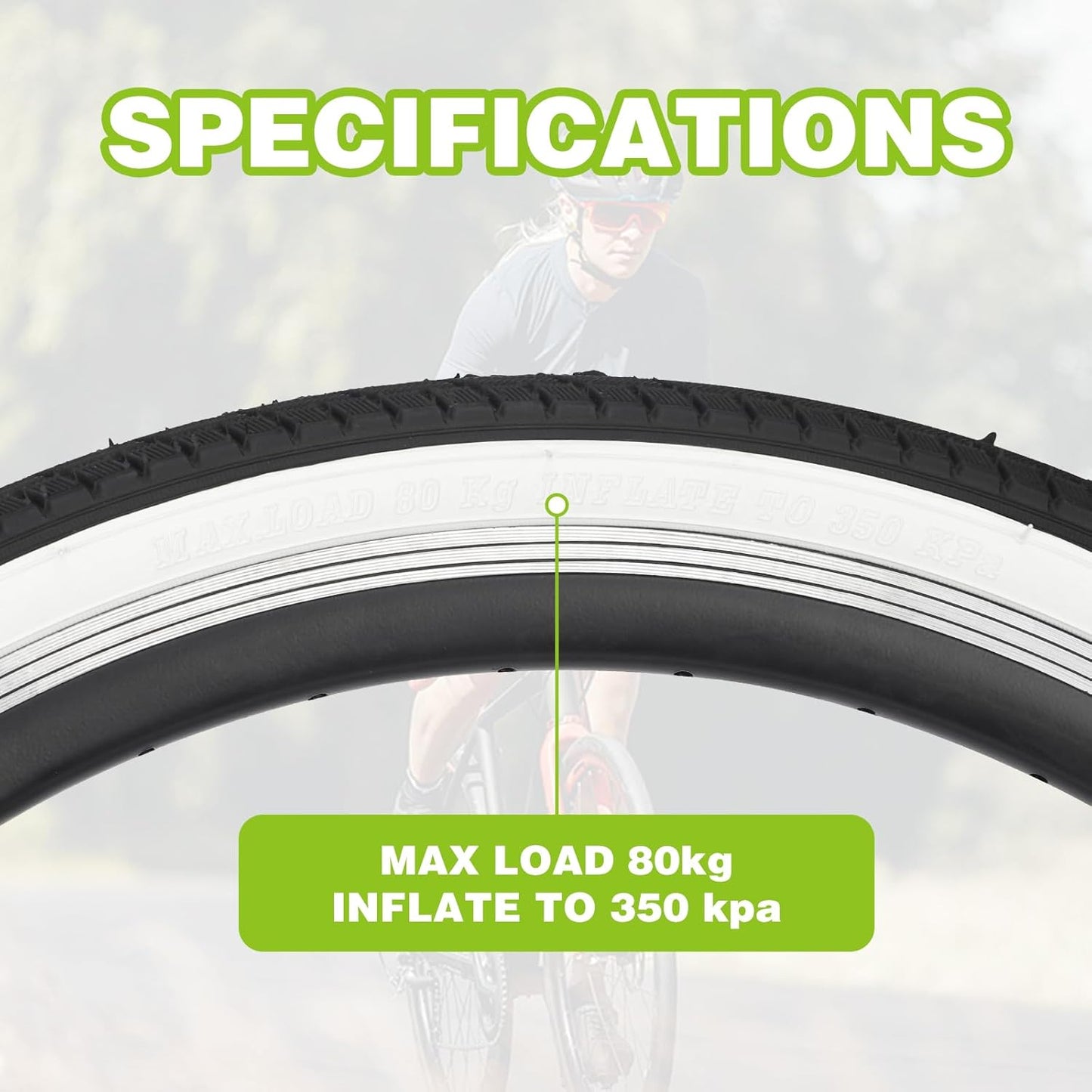 20/24 x 1.75 Inch Bike One/Two Pack Bicycle White Wall Side Black Tires Folding Bead Tires with/Without Inner Tubes Compatible with 20"/ 24" City Bike, Lady Bicycle, Cruiser Bikes, Tricycles