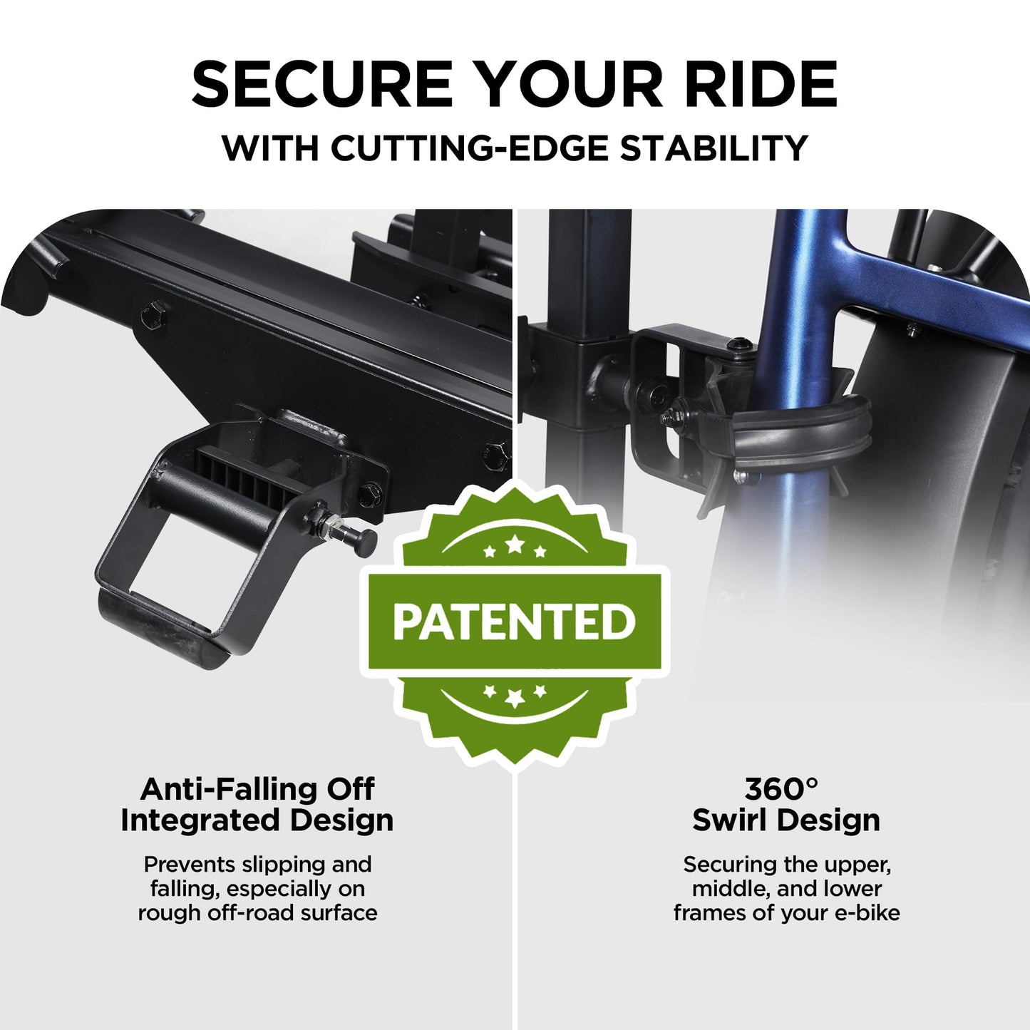 Young Electric Hitch Mount 2 EBike Rack, 200 lbs Capacity Electric Bike Carrier Foldable Platform Mount, Up to 5-inch Fat Tire Bicycle for 2'' Receiver Cars Trucks SUVs Minivans RV, Trailer