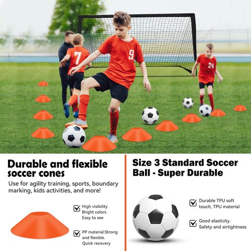 Fololicx Soccer Goals for Backyard, 2 of 6x4ft Kids Soccer Net Training Equipment Track Field Race Hurdles, Portable Pop Up Toddler Soccer Goal with Soccer Ball, Scoring Target Cloth, and Cones