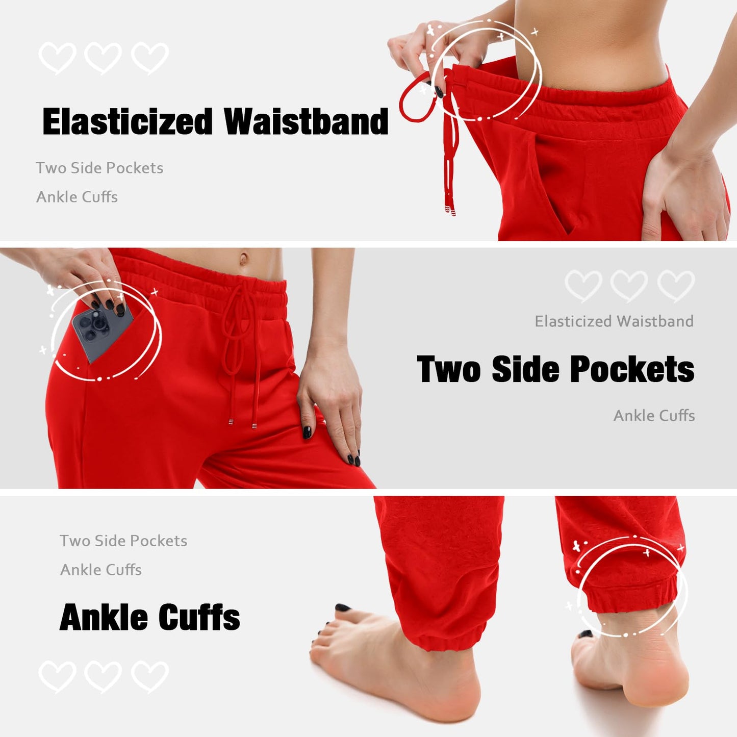Walifrey Womens Joggers with Pockets, Drawstring Sweatpants Women for Lounging Jogging Gym and Workout BrightRed,1 Pack BrightRed XL