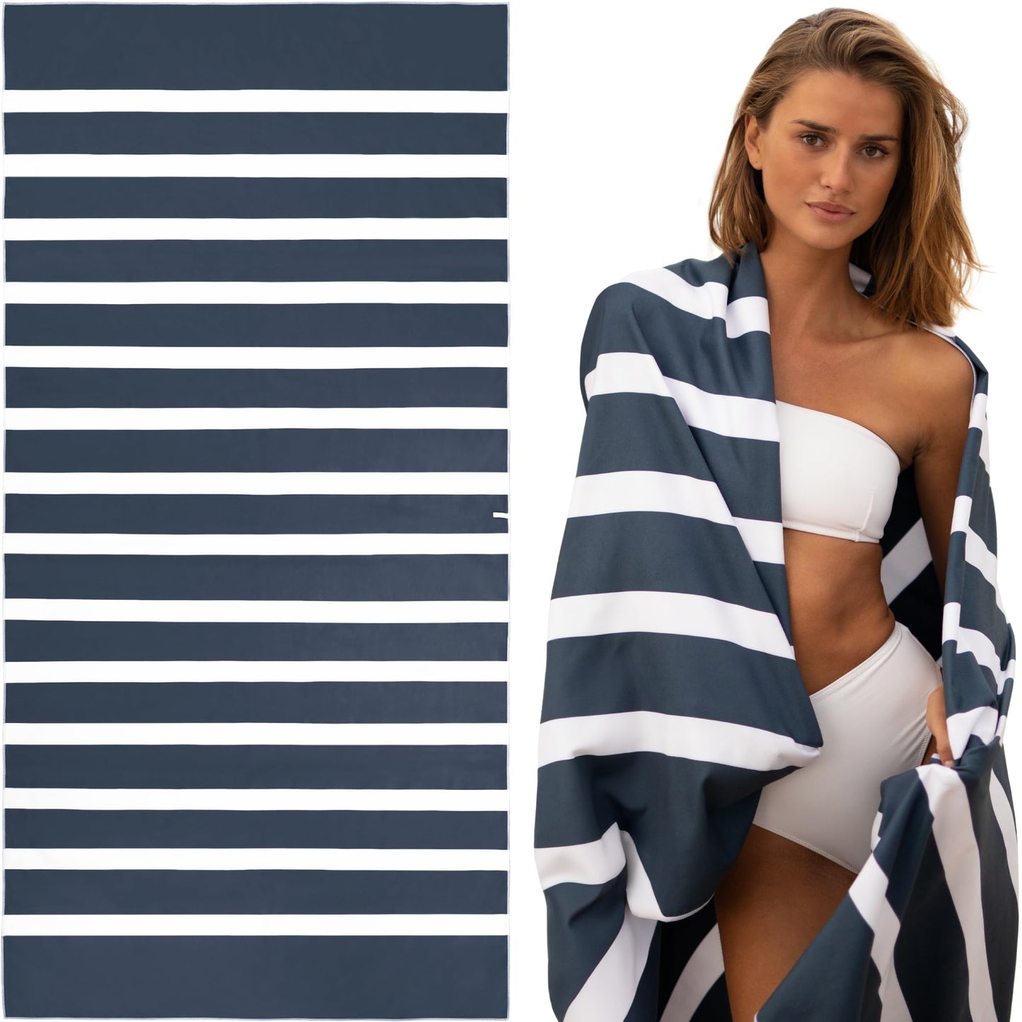 SummerSand Microfiber Beach Towel Extra Large (79 x 39.5 in) - Quick Dry, Sand Free - Compact and Lightweight for Travel - Recycled Materials - Travel Bag Incl - Oversized Pool Towel – Deep Blue