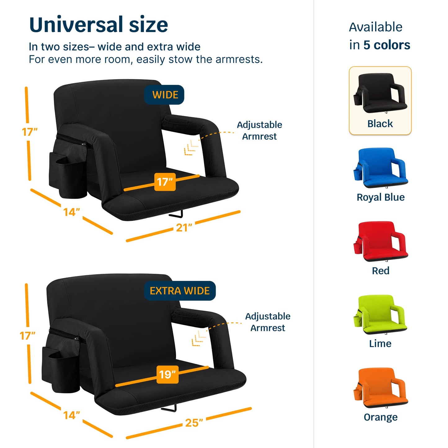 Alpcour Stadium Seats with Back Support for Bleachers – Wide Bleacher Chairs with Thick Padded Cushion, Armrests, Side Pockets, & Shoulder Straps – Best Portable Seat Chair for Sports Events