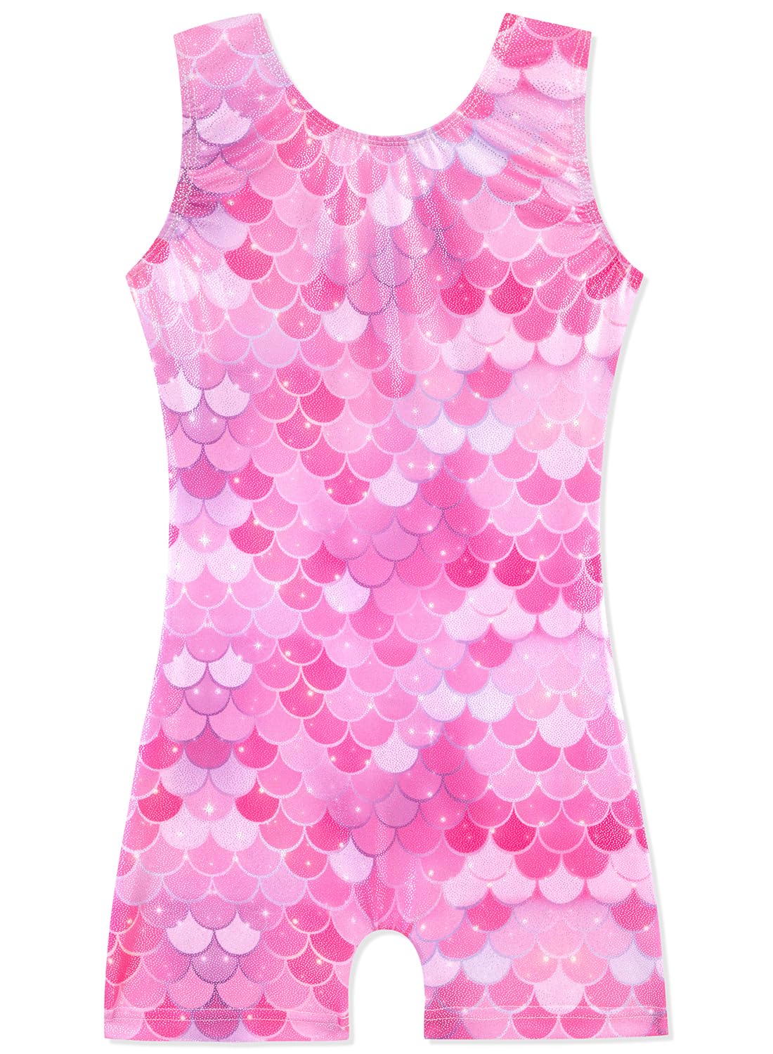 HOZIY Pink Girls Leotards for Gymnastics 7-8 Years Mermaid Kids Tumbling Outfit Biketard Dance Clothes with Shorts Sparkly Shiny Glitter Sparkle