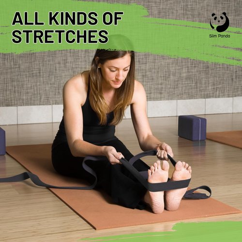 Slim Panda Yoga Strap with Adjustable D-Ring Buckle, Cotton Yoga Belt for Fitness, Pilates, Physical Therapy, Improve Flexibility (10+ Colors, 6 Feet/8 Feet)