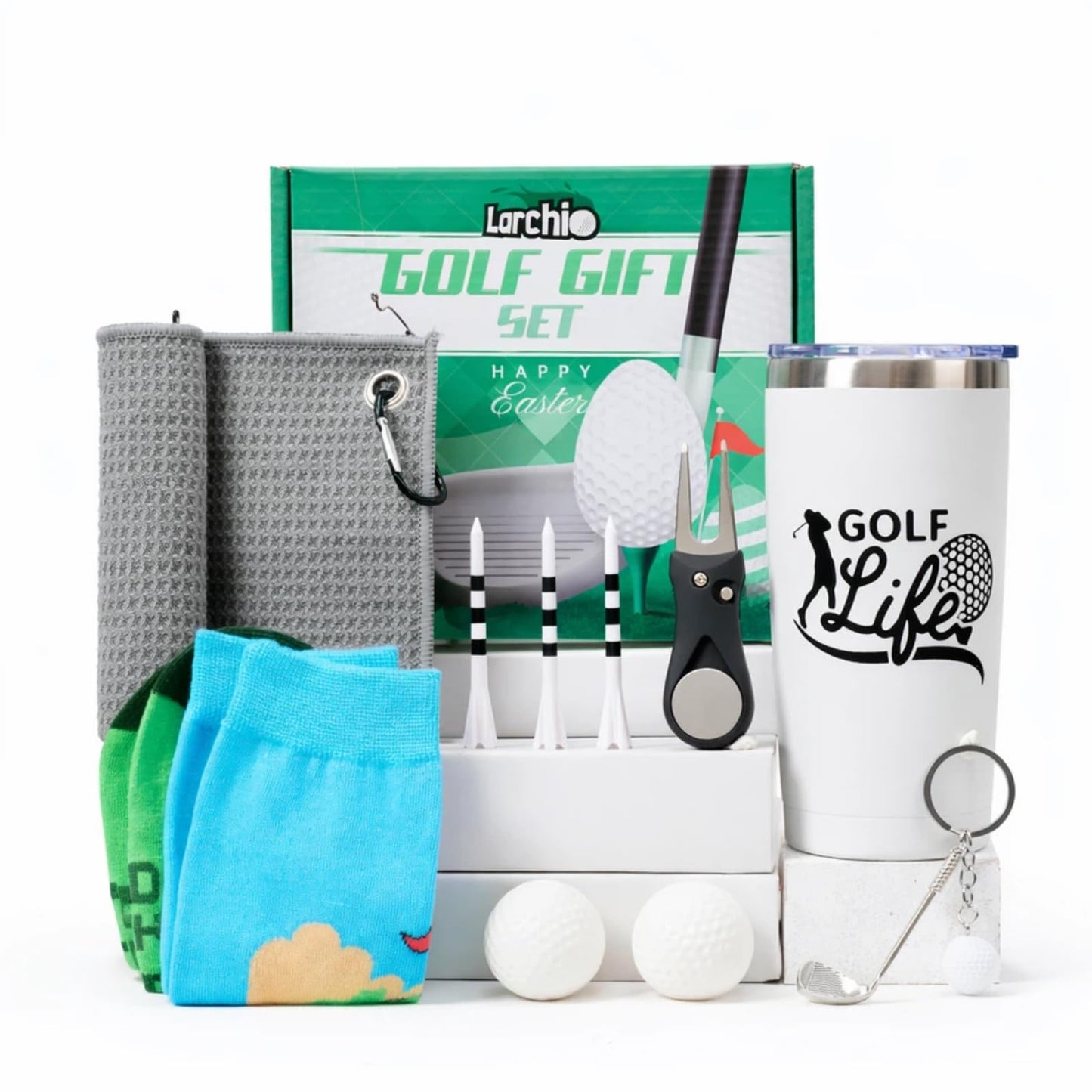 Larchio Golf Easter Gifts for Adult Men Teen Boys, Cool Easter Basket Stuffers With Tumbler Socks, Golf Towels for Husband Boyfriend Dad Son