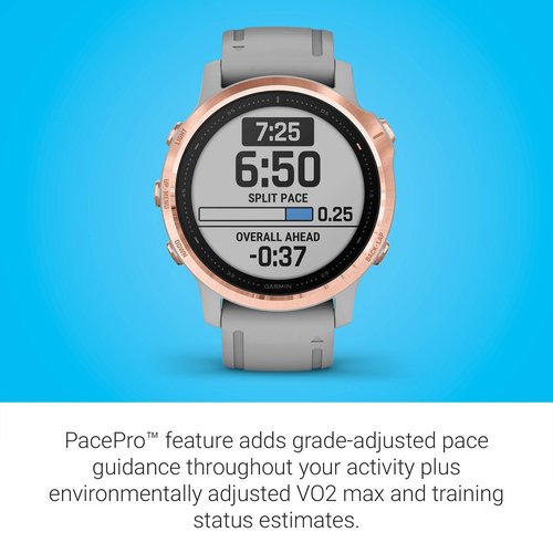 Garmin Fenix 6S Sapphire, Premium Multisport GPS Watch, Smaller-Sized, features Mapping, Music, Grade-Adjusted Pace Guidance and Pulse Ox Sensors, Rose Gold with Gray Band (Renewed)