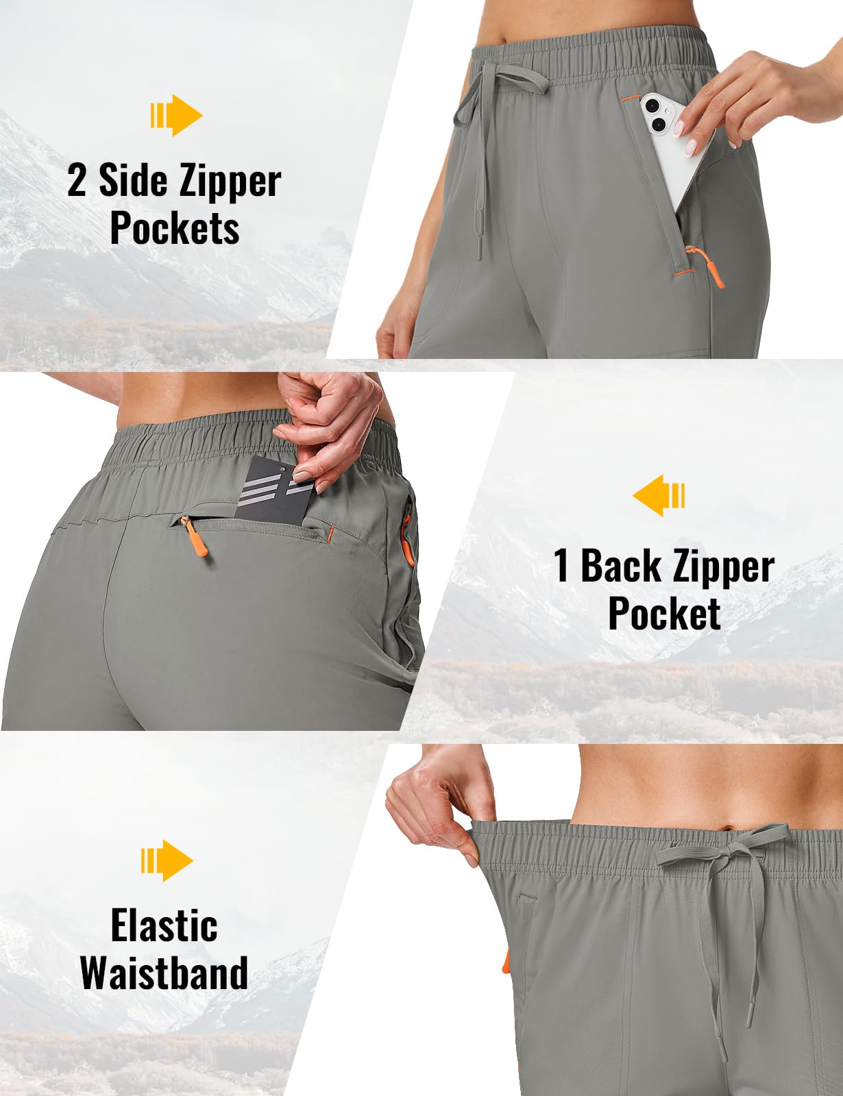 Rdruko Women's Hiking Shorts 8" Quick Dry Lightweight Water Resistant Outdoor Travel Shorts with Pockets, Light Gray, XL