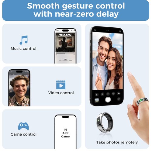 Smart Ring with Instant Notification Alerts & Gesture Control - Sleep Tracker Ring, Fitness Ring for Steps & Heart Rate, IP68 Waterproof (Silver, 8)