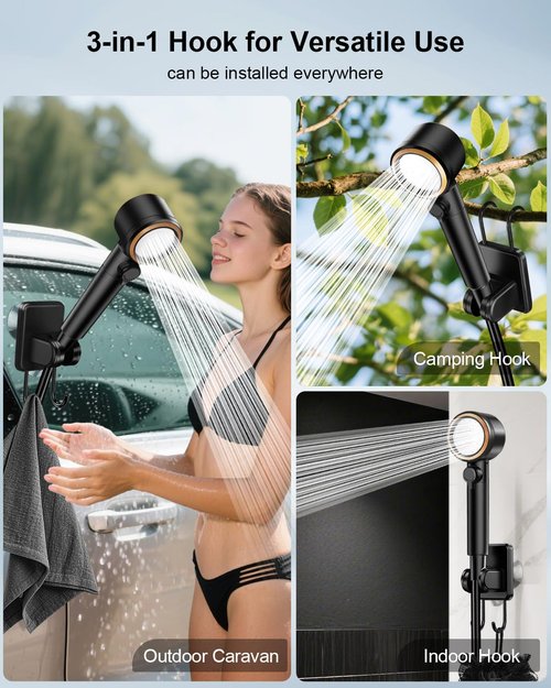 AUTOPkio Portable Shower, 8000mAh Rechargeable Camping Shower Pump with 5 Speed Modes, LED Display, IPX8 Waterproof, 10 L/min Electric Outdoor Shower Kit for Travel, Car, RV, Hiking, Beach, Pet