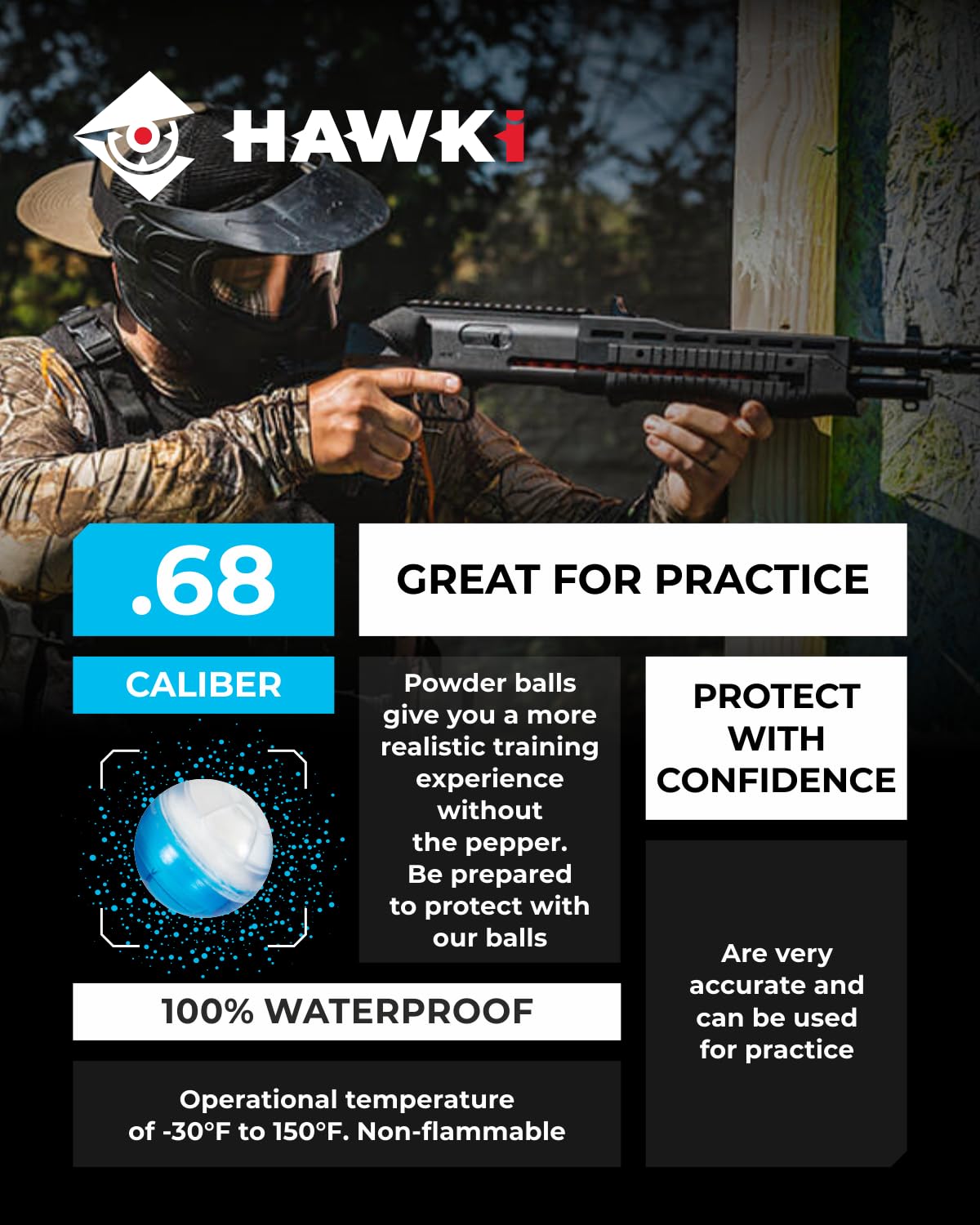 Hawki .68 Cal Training Powder Balls for Paintball Guns 50 Pack