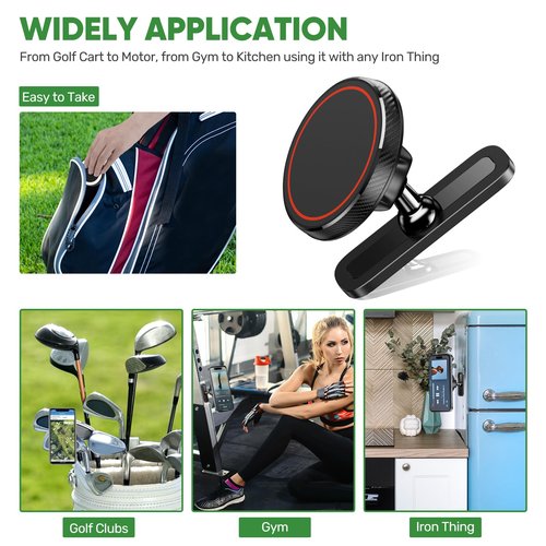 Airclub Magnetic Golf Cart Phone Holder - Golf Cart Phone Mount for EZGO, Club Car, Compatible with MagSafe iPhone 16 15 14 13 12 Series Mini, Strong N52 Magnets for Any Iron Metal Surface
