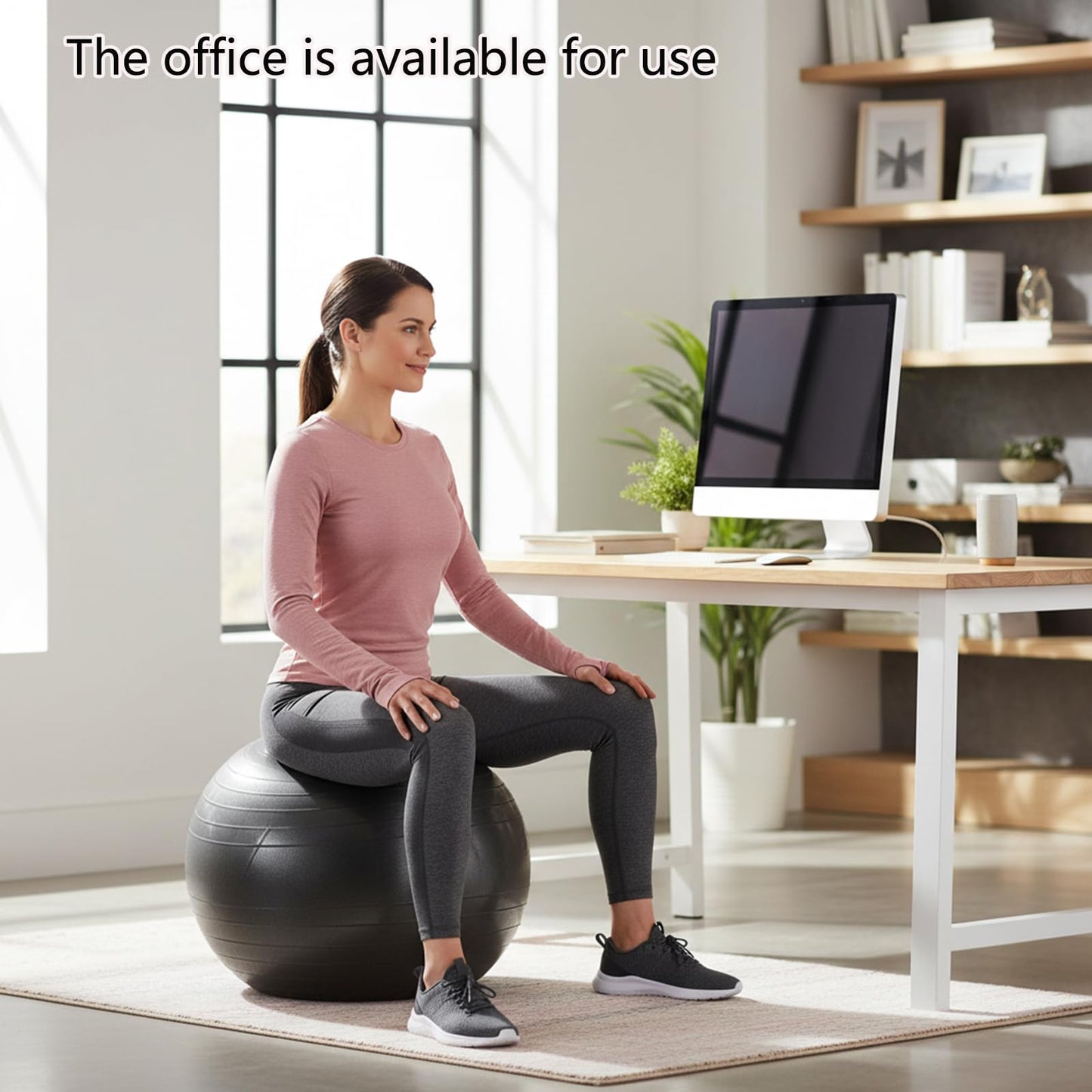 UMEUKEJI Anti-Burst Yoga Ball with Quick Pump, Non-Slip Stability Ball for Exercise, Home Office, 65cm(26in) Black