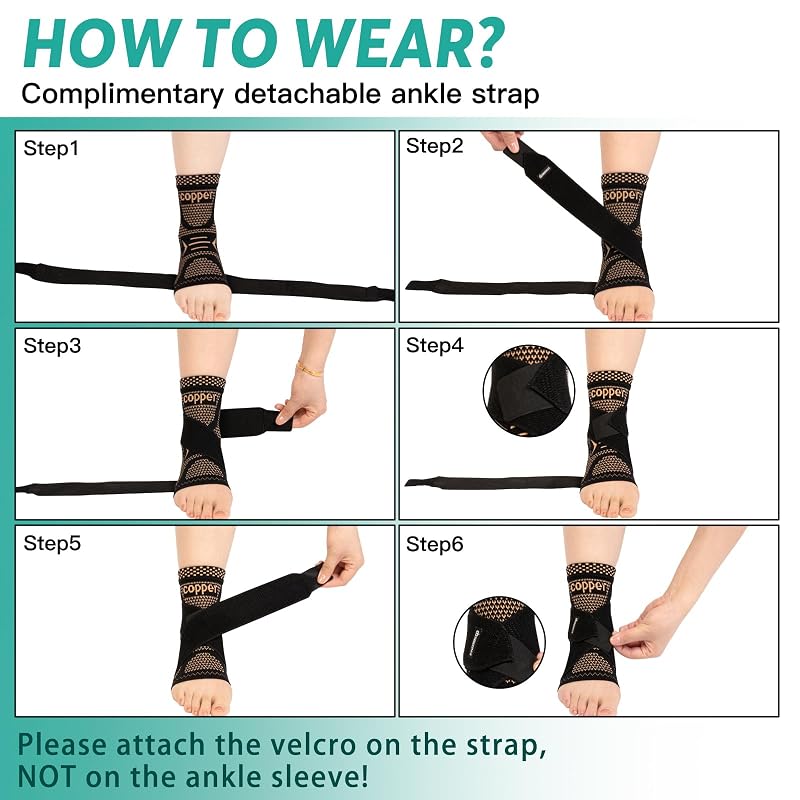Ankle Brace for Sprained Ankle - Copper Infused Compression Sleeve 2 Pack, 2XL, Black