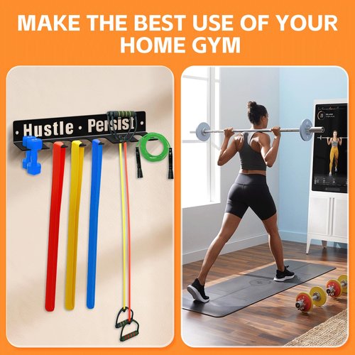 YEYINGZHUO Gym Equipment Wall Storage Rack, Multi-Purpose Home Gym Organizer, Wall-Mounted Barbell Hanger for Resistance Bands, Lifting Belts, Straps, Jump Ropes, Dumbbells, Chains, Weight Belts(Black)