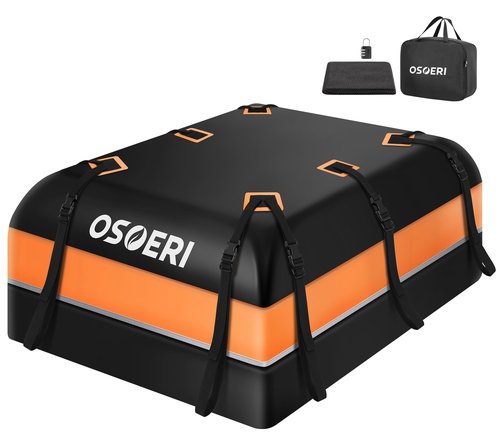 Car Roof Carrier Bag, 21 Cubic Feet Waterproof 840D Rooftop Cargo Carrier Bag for All Top of Vehicle, Includes Topper Anti-Slip Mat, Reinforced Straps, 6 Door Hooks