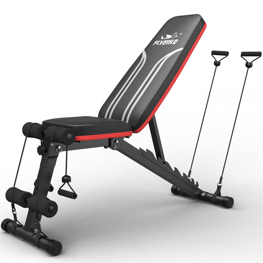 FLYBIRD Foldable Weight Bench with Resistance Bands, 8 Backrests Fast Adjustable FID for Home Gym Full Body Workout, Easy to Storage for Small Apartment