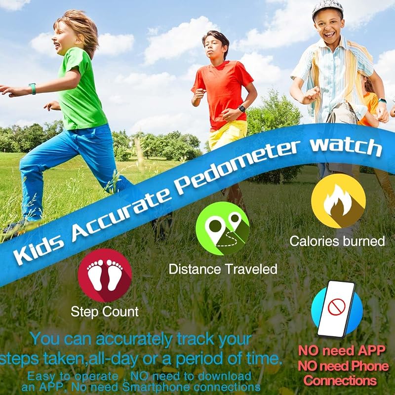 Kids' Digital Pedometer Watch for Boys & Girls - Waterproof Fitness Tracker with Alarm, Calendar, 3D Sensor (Variation: Black)