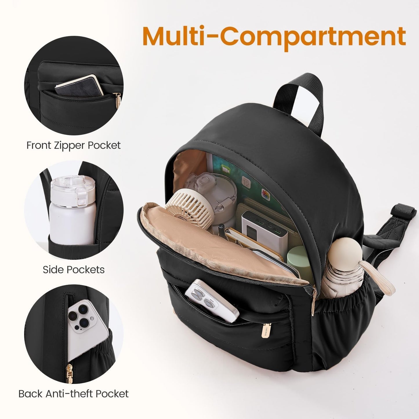 LOVEVOOK Mini Backpack Purse for Women, Small Puffer Lightweight Backpack, Casual Daily Daypack Purse for Women, back pack with Anti-theft Pocket for Travel-Black
